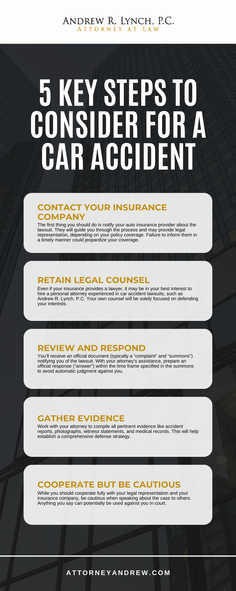 5 Key Steps To Consider For A Car Accident Infographic
